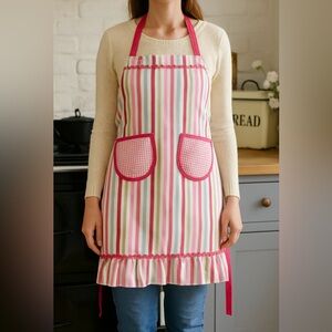 HAPPY VALENTINES DAY Striped Pink Apron with Pockets Reversible #1010256